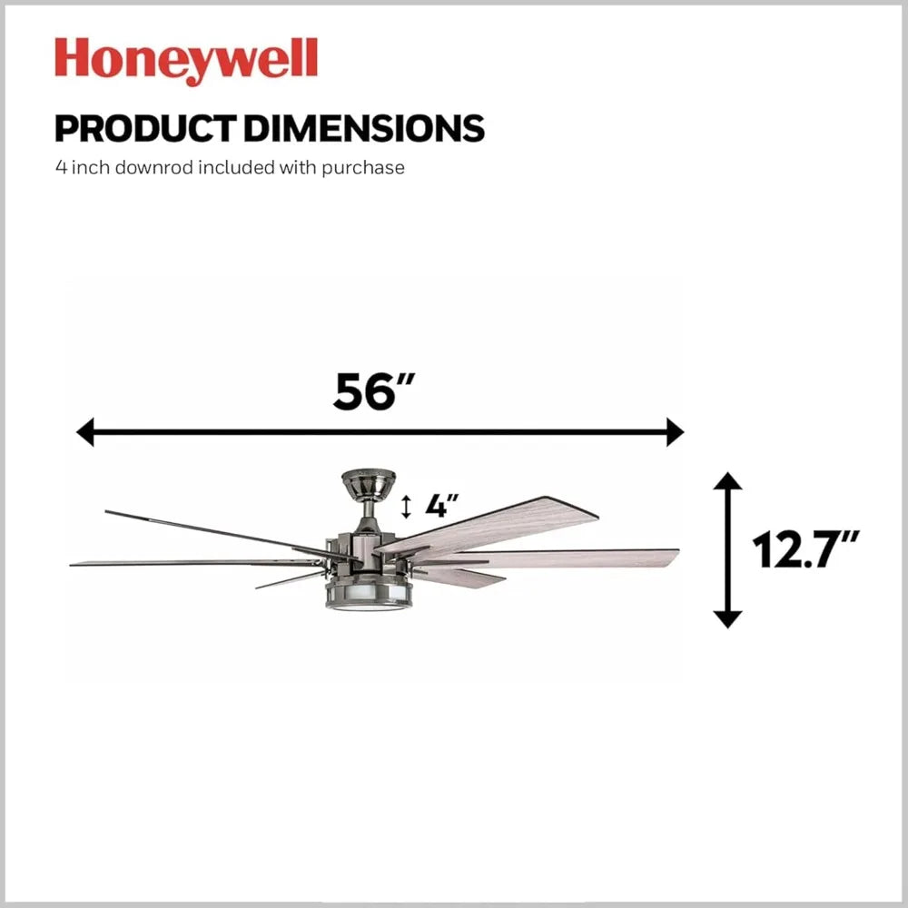 Kaliza Modern 56" Ceiling Fan with Light, Remote Control, LED, 6 Blades, Black Pine & Pewter Finish
