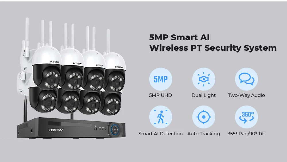 H View 8CH 5MP Wireless Security Camera System NVR Kit
