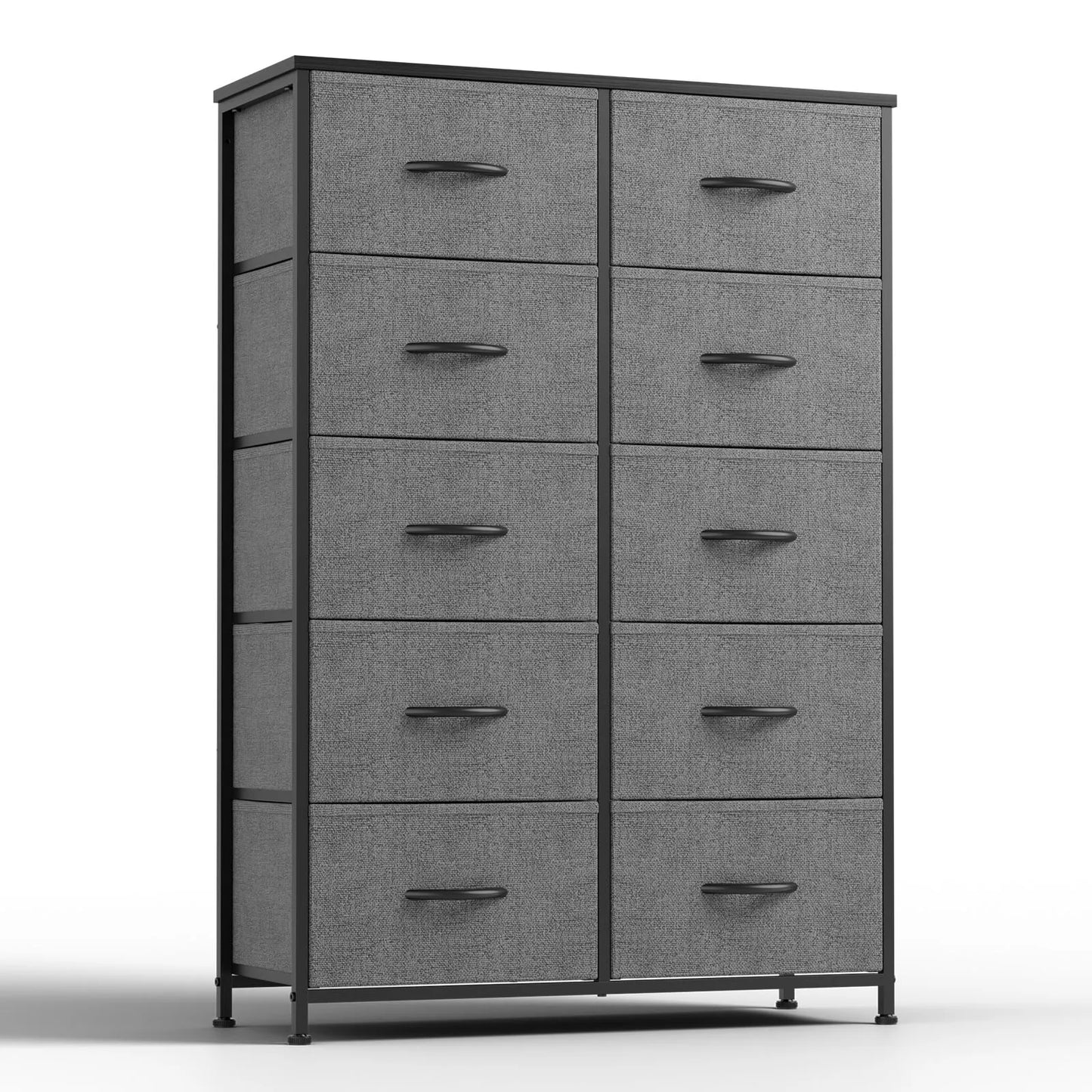 JHK Bedside Table For Bedroom With 10 Fabric Drawers Nightstand Storage Cabinet With Steel Frame