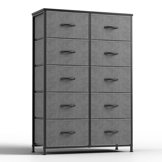 JHK Bedside Table For Bedroom With 10 Fabric Drawers Nightstand Storage Cabinet With Steel Frame
