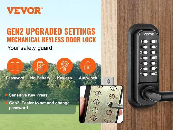 Mechanical Keyless Entry Door Lock, 14 Digit Keypad, Embedded Outdoor Gate Door Locks Set with Keypad and Handle, Water-proof Z