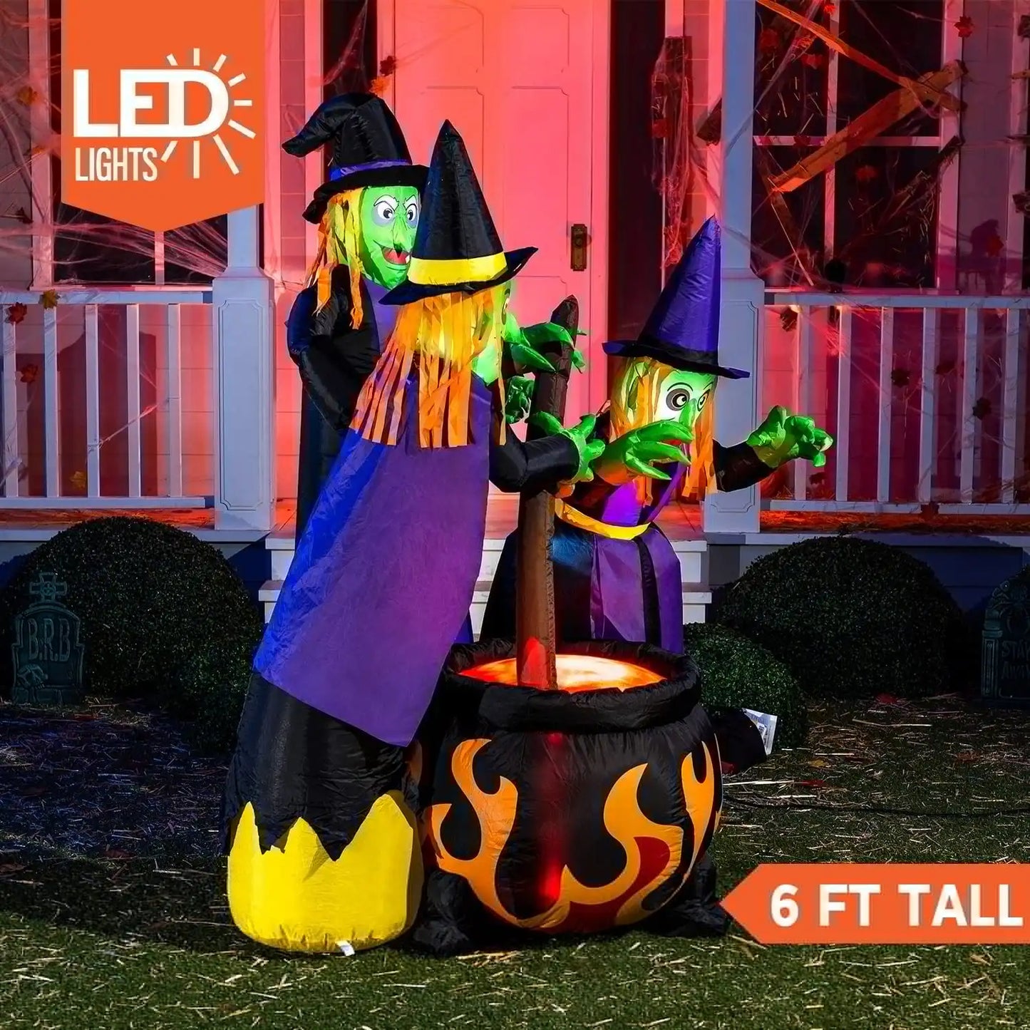 Joyfy 6 ft Halloween Inflatable Outdoor Witches Cauldron Pot Large Decorations with Flame Light for Halloween Decoration