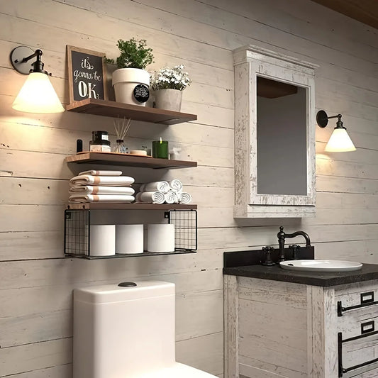 Wall Mounted Floating Shelves 3 Wood Bathroom Shelves Farmhouse Floating Shelf