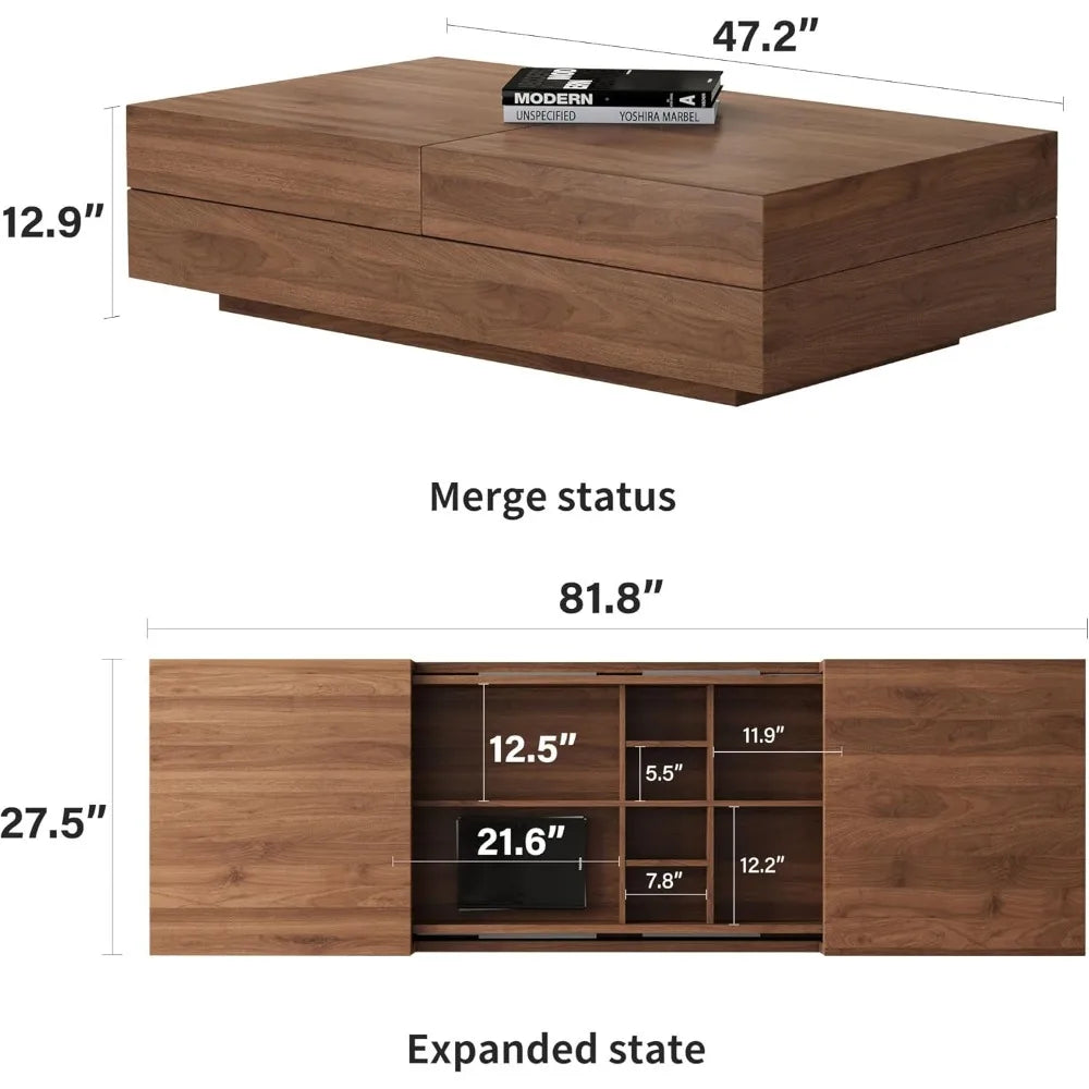 Mid-Century Modern TV Stand & Expandable Coffee Table Set, Walnut Finish, Stylish Storage Combo for Living Room or Bedroom (70.8