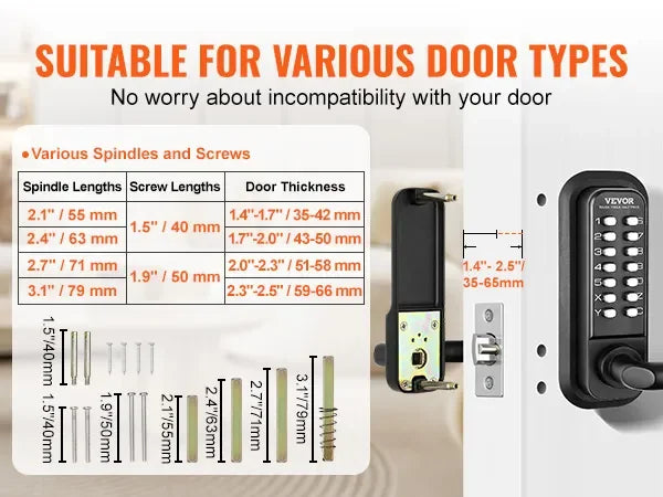 Mechanical Keyless Entry Door Lock, 14 Digit Keypad, Embedded Outdoor Gate Door Locks Set with Keypad and Handle, Water-proof Z