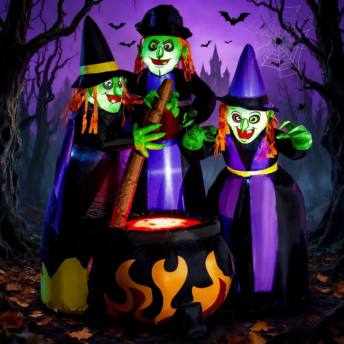 Joyfy 6 ft Halloween Inflatable Outdoor Witches Cauldron Pot Large Decorations with Flame Light for Halloween Decoration