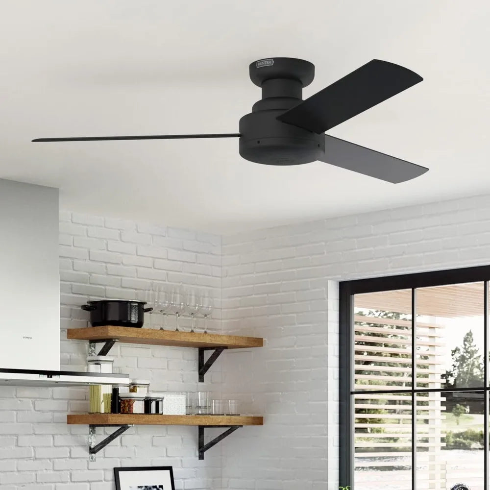 Matte Black 52-inch Casual Style Indoor Low Profile Ceiling Fan with Wall Control for Bedroom Living Spaces