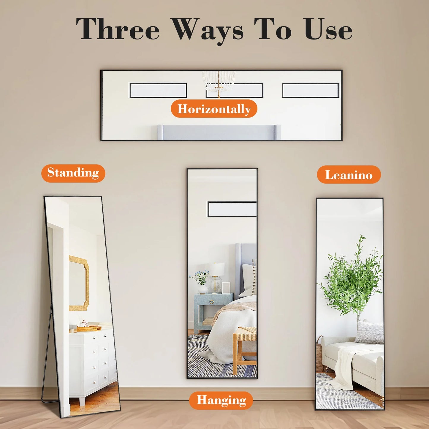 JHK 64"x21" Full Body Wall Mirror Standing Hanging or Leaning Wall-Mounted Mirrors
