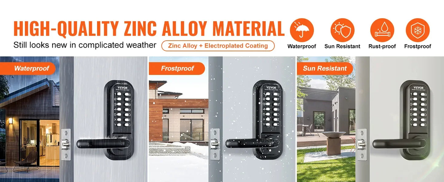 Mechanical Keyless Entry Door Lock, 14 Digit Keypad, Embedded Outdoor Gate Door Locks Set with Keypad and Handle, Water-proof Z
