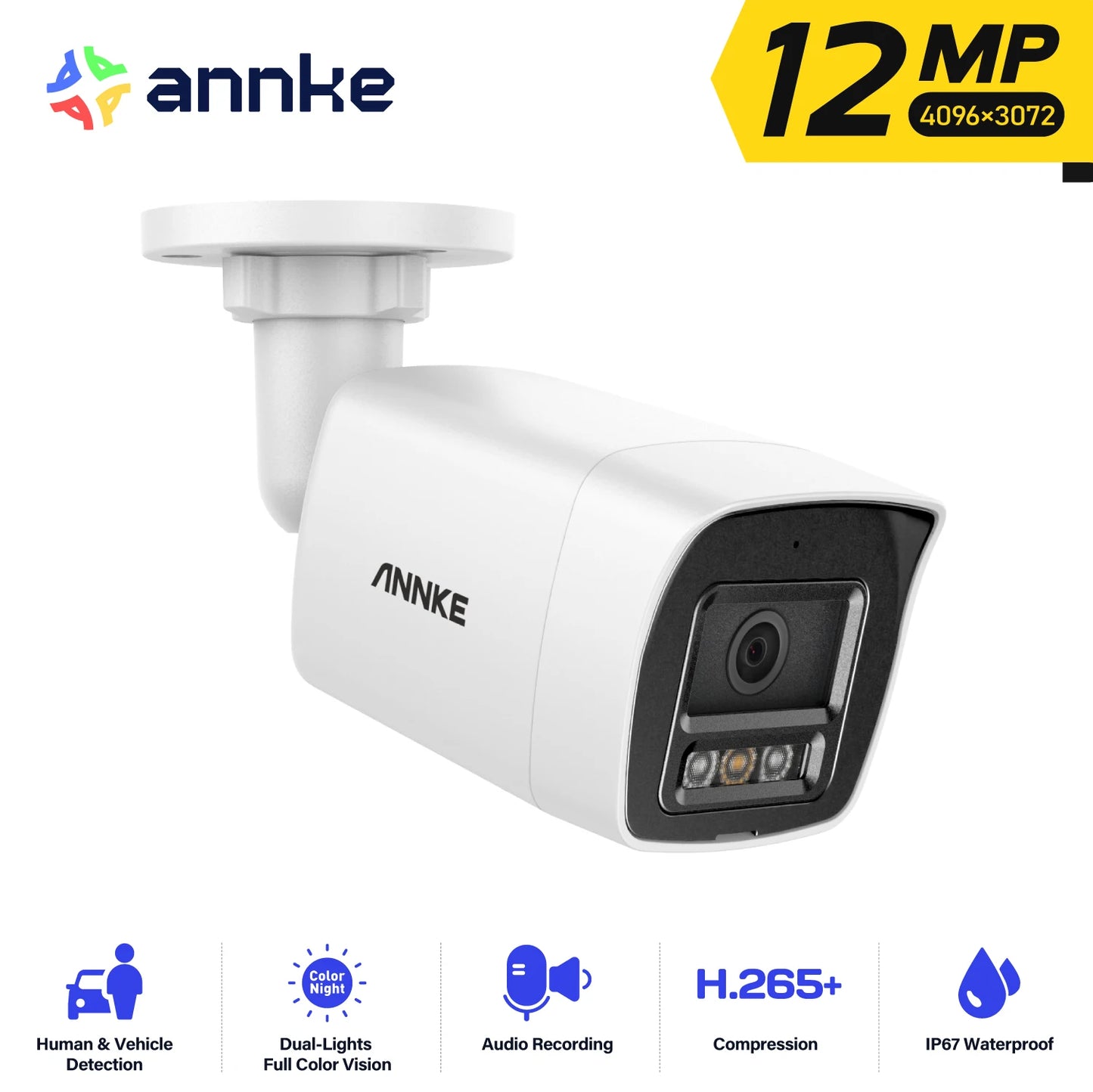 ANNKE 12MP 3K PoE IP67 Security Camera With Dual Light