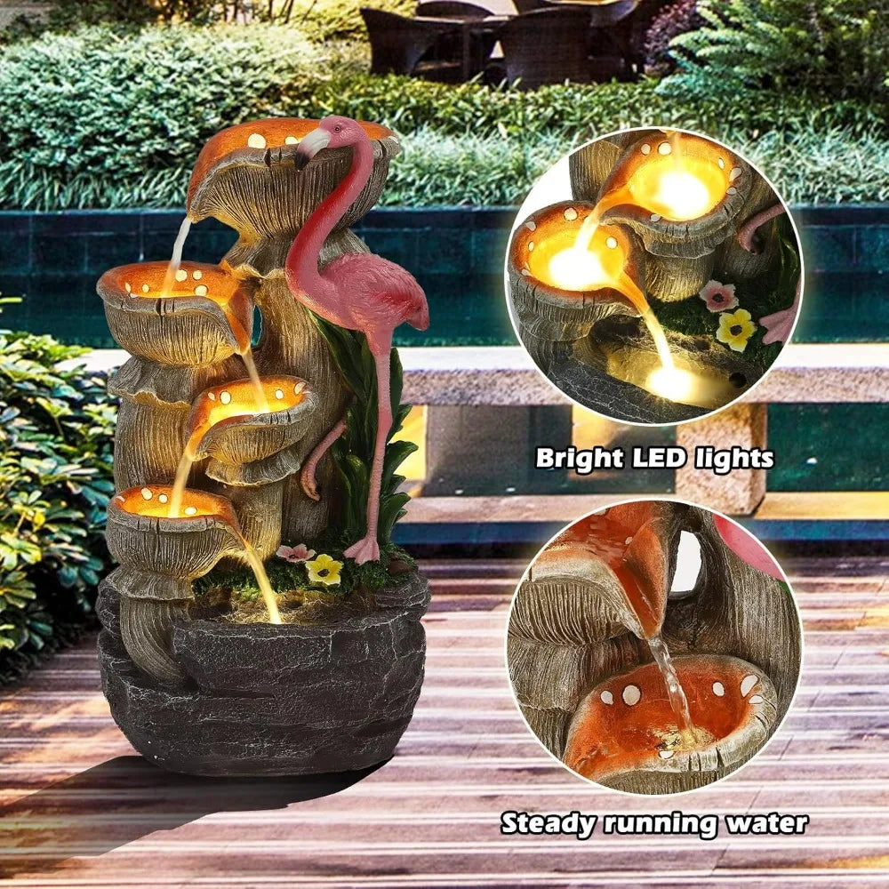 5 Tier Water Feature Fountain Flamingo Cascading LED