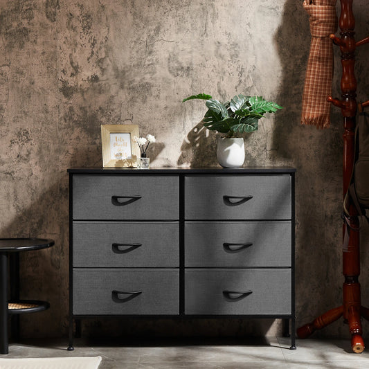 JHK 6 Fabric Drawers Nightstand For Bedroom Bedside Sofa Table With Storage Closet Chest