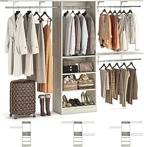 Eight Foot Closet System With Shelves And Hanging Rods