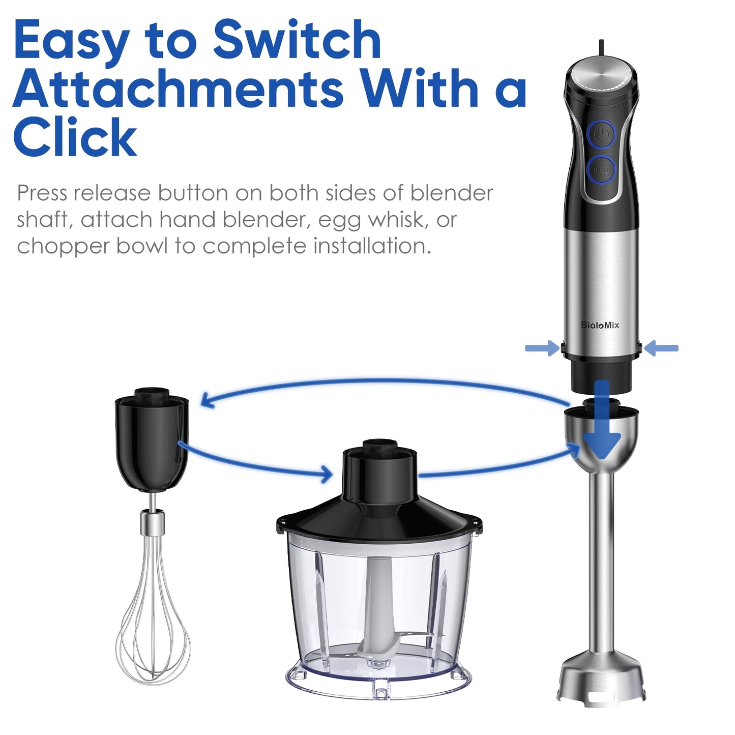 BioloMix 5 in 1 Immersion Hand Blender,1500W Blender with 304 Stainless Steel Blade, Food Processor, Smoothies