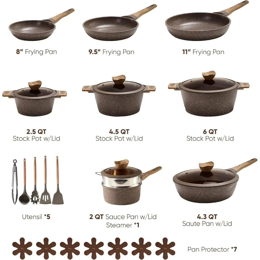 CAROTE 26PCS Pots and Pans Set Non Stick Cookware Set for Induction Cooking PFOA Free Nonstick Kitchen Cookware with Durable Co