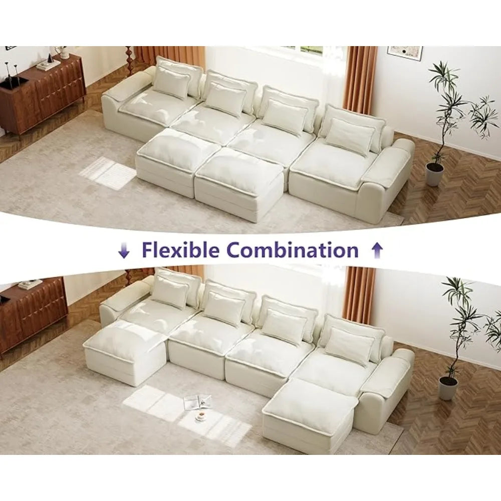 152" Cloud Modular Sectional – U-Shaped 4-Seater Couch with Ottomans, Deep Seat