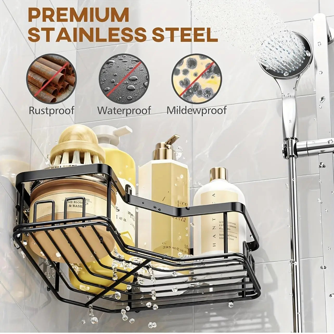 Rustproof Stainless Steel Adhesive Shower Caddy No Drilling