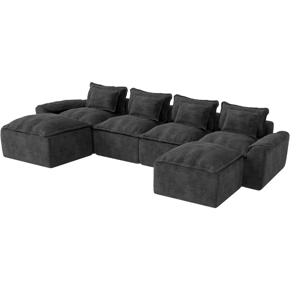 152" Cloud Modular Sectional – U-Shaped 4-Seater Couch with Ottomans, Deep Seat