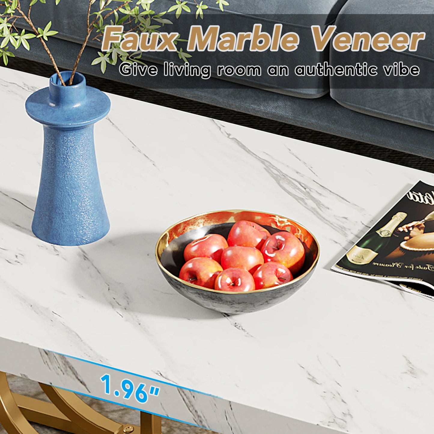 Tribesigns Rectangle Coffee Table 2 Tier Faux Marble Wood
