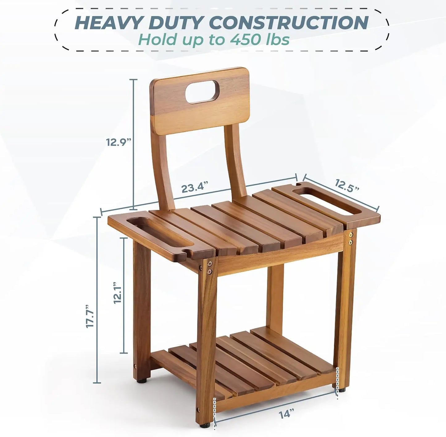 23.4 Inch Shower Chair With Backrest Heavy Duty 450 Lb