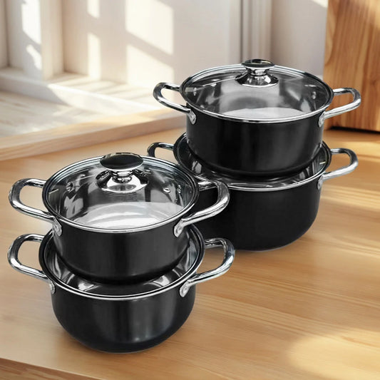 8Pcs Household Pot Set with Glass Lid Stainless Steel Cookware Set Leak Proof Universal Cooking Pot Combination