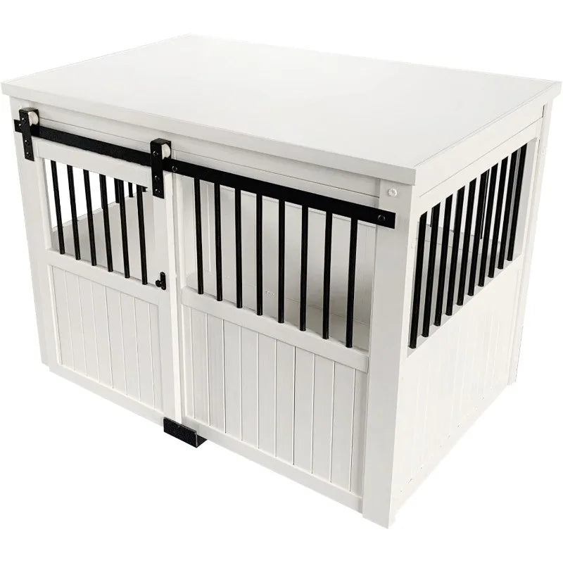 ECOFLEX® Homestead Sliding Barn Door Furniture Style Dog Crate - Antique White, Large (EHDBC15-04L) - Stylish, Dura