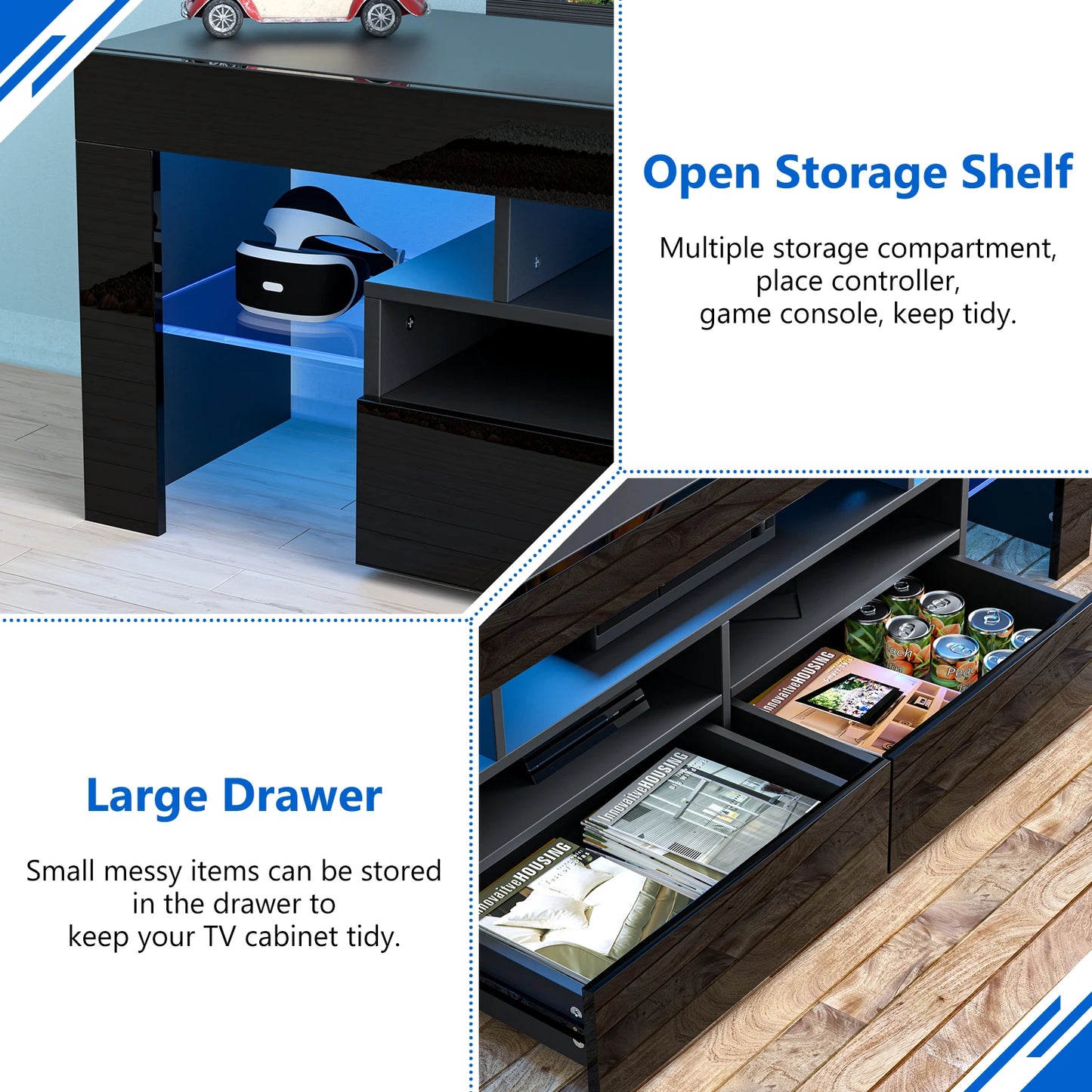 LED TV Stand with 20 Color Lights and Storage Drawers