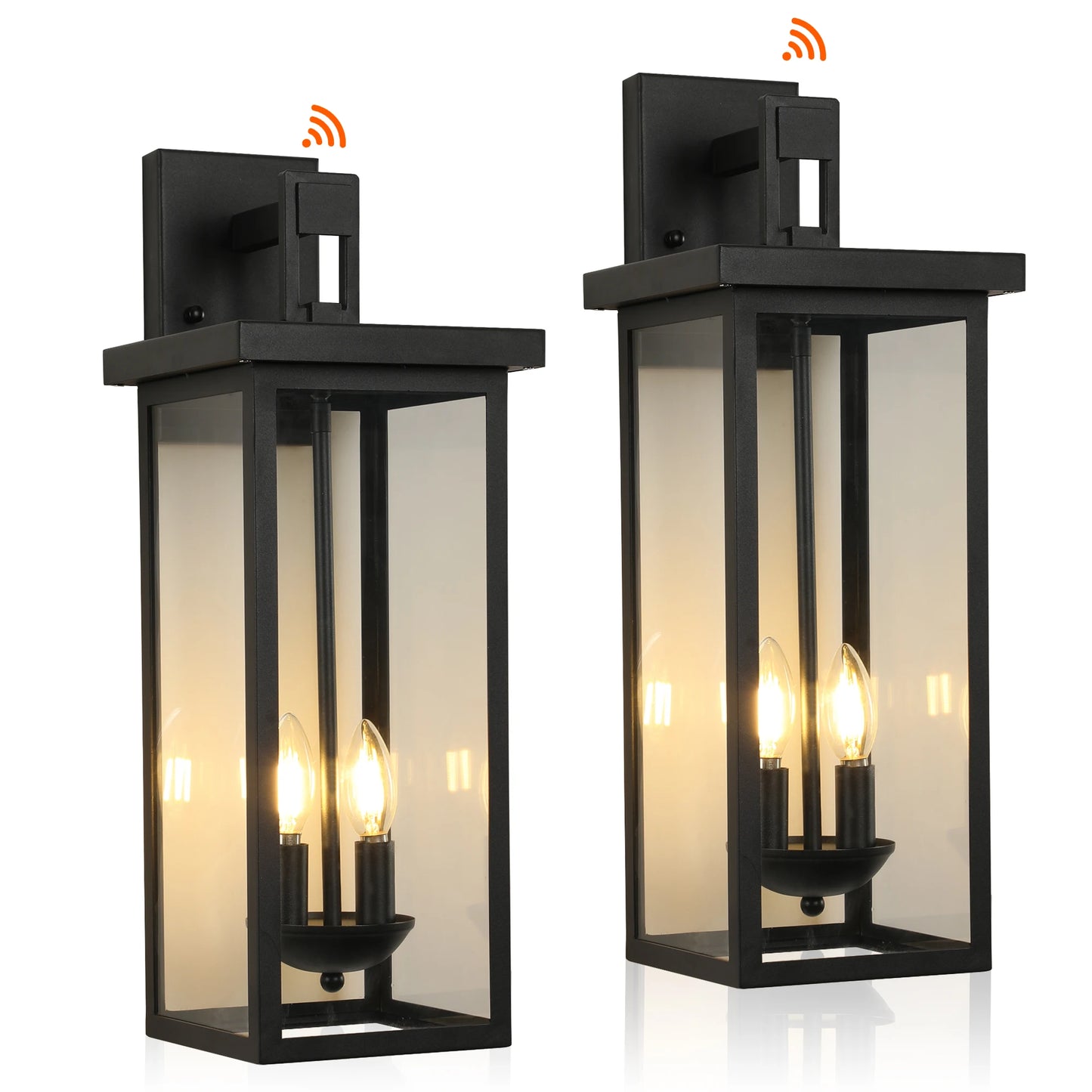 22"(H) Outdoor Wall Lantern with Dusk to Dawn Sensor Matte Black Finish Clear Glass Panels