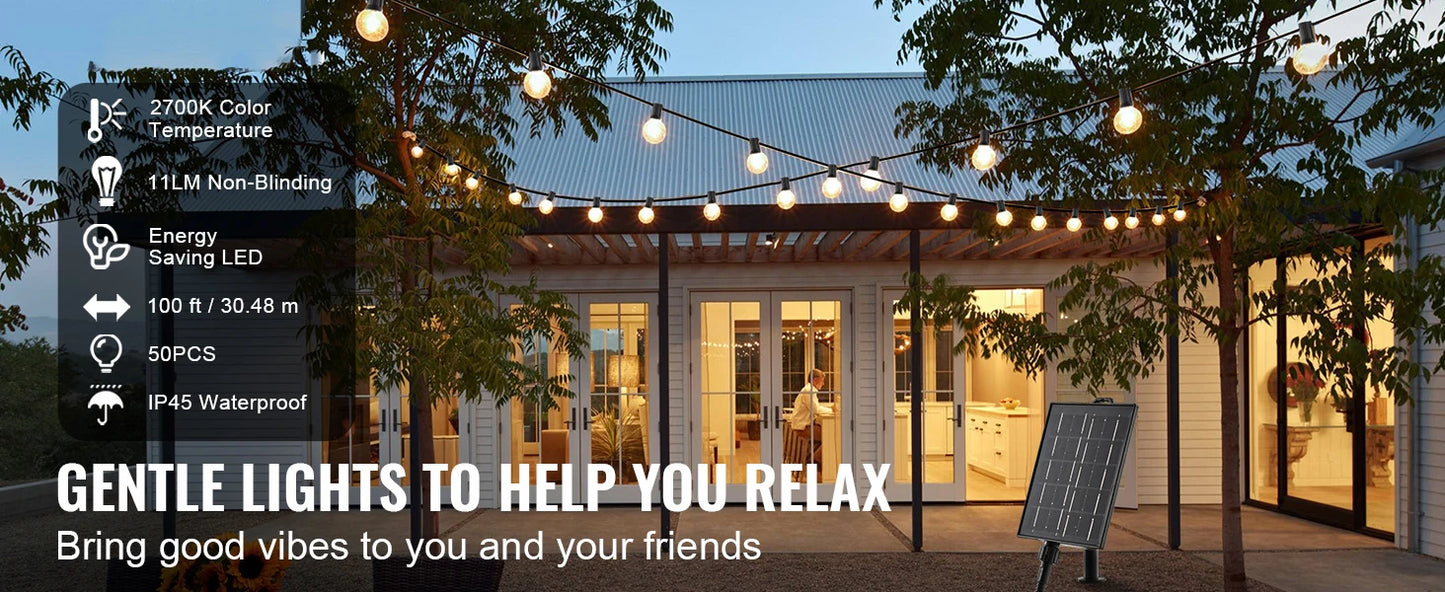 SucceBuy LED Outdoor String Lights 2700K Dimmable Outside Patio Waterproof Hanging Lights for Porch Backyard Garden Balcony