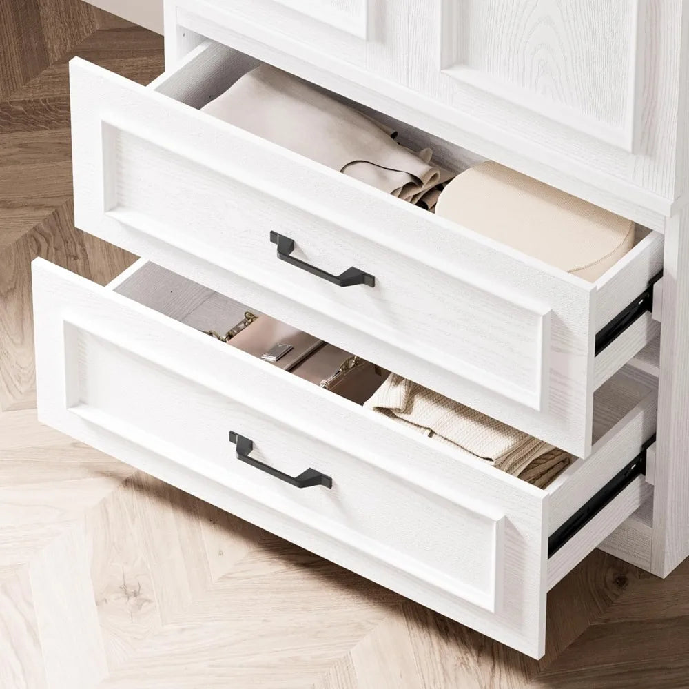 White Wooden Armoire Wardrobe With 2 Doors And 2 Drawers