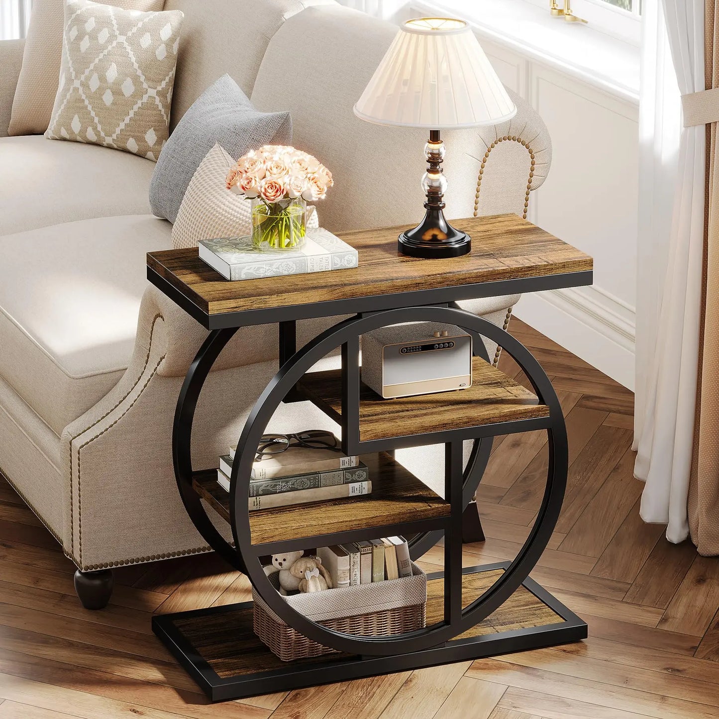 Tribesigns End Table With Storage Shelves Living Room Wood