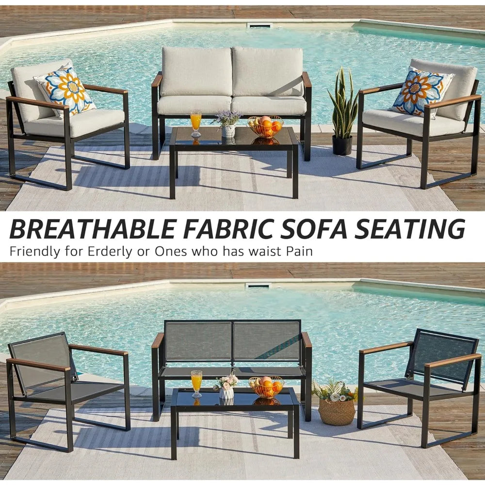 4 Pieces Patio Furniture Sets,Metal Outdoor Patio Furniture Sets,Outdoor Sectional Patio Conversation