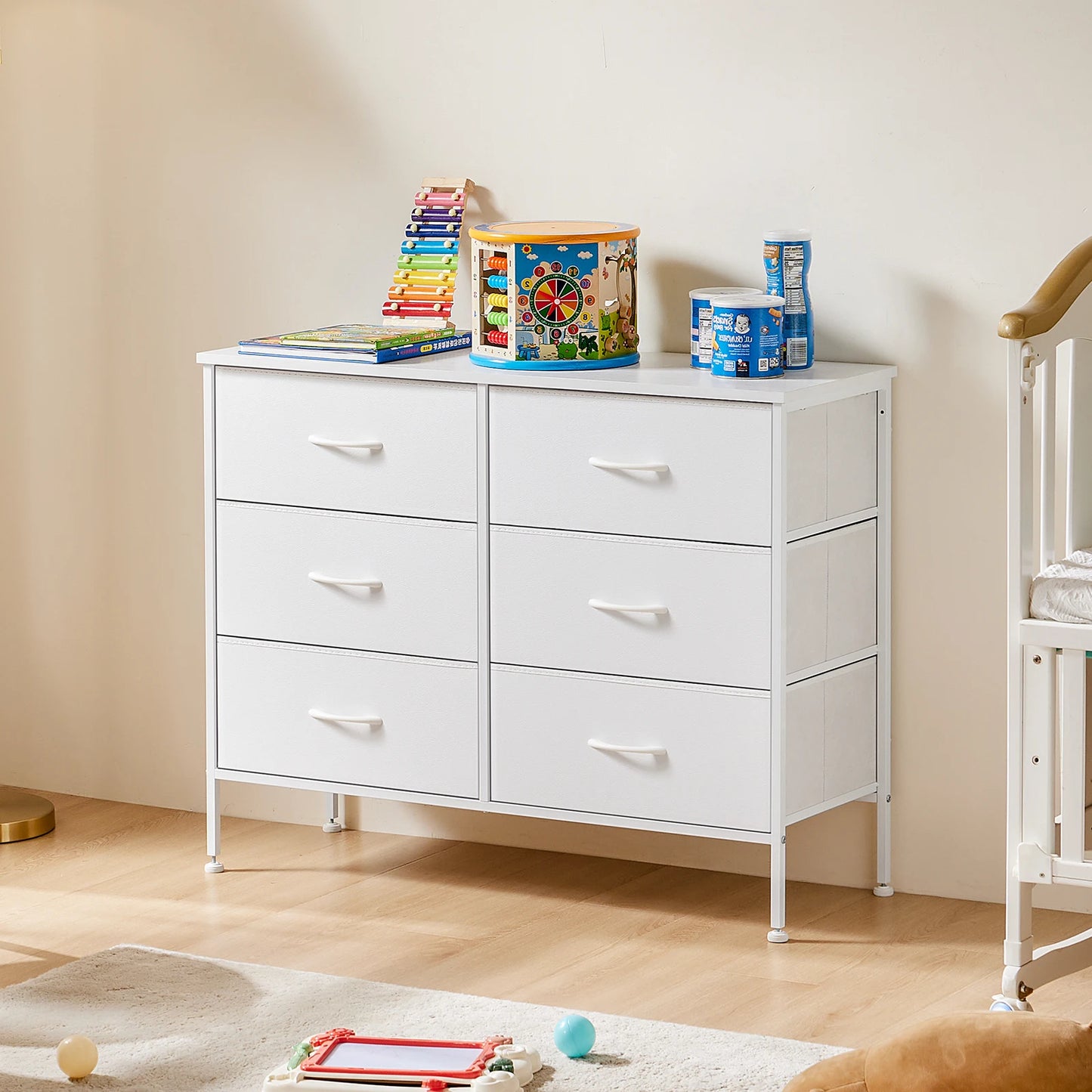 JHK 6 Fabric Drawers Nightstand For Bedroom Bedside Sofa Table With Storage