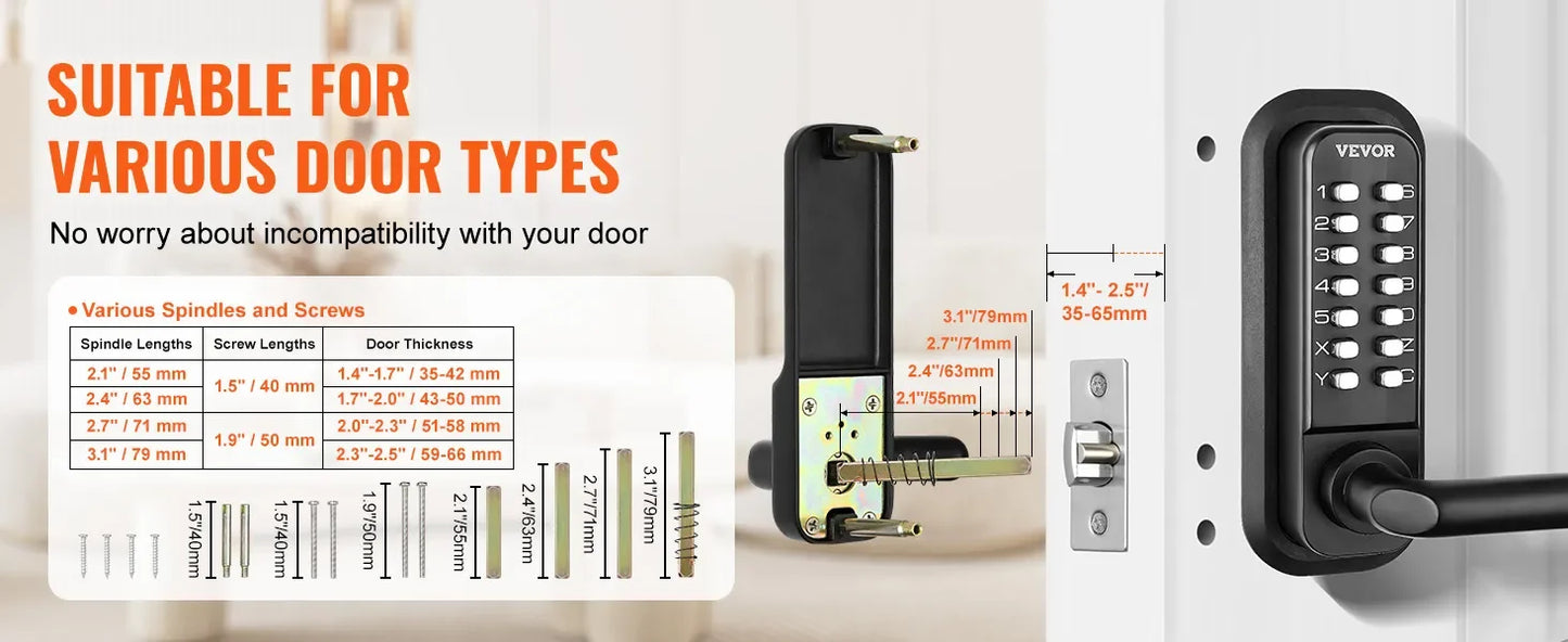 Mechanical Keyless Entry Door Lock, 14 Digit Keypad, Embedded Outdoor Gate Door Locks Set with Keypad and Handle, Water-proof Z