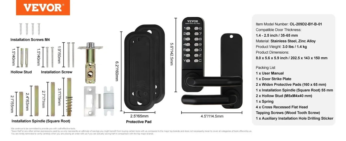 Mechanical Keyless Entry Door Lock, 14 Digit Keypad, Embedded Outdoor Gate Door Locks Set with Keypad and Handle, Water-proof Z