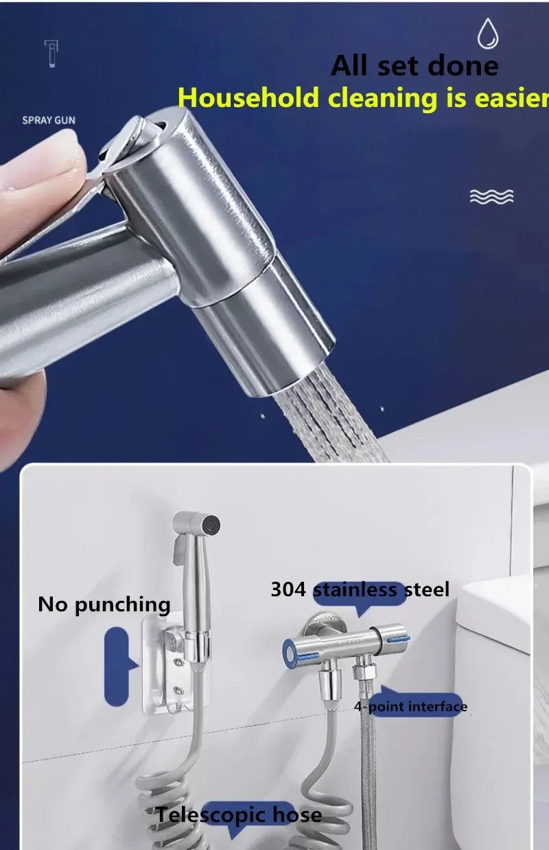 Toilet cleaning gun set one inlet and two outlet angle valve booster gun bathroom