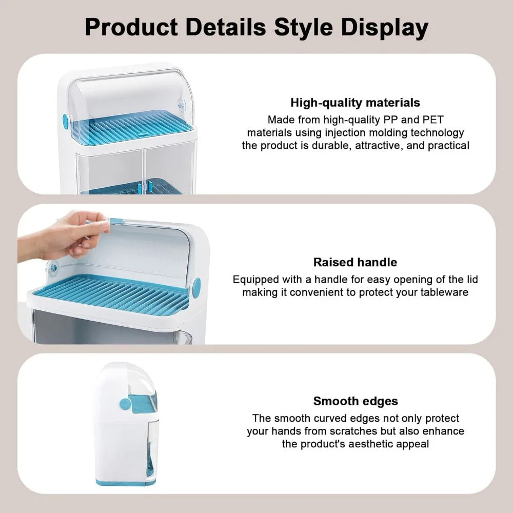 2 Layer Dish Drying Rack With Cover Drip Tray For Kitchen