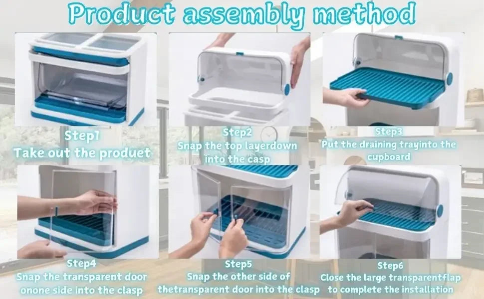 2 Layer Dish Drying Rack With Cover Drip Tray For Kitchen