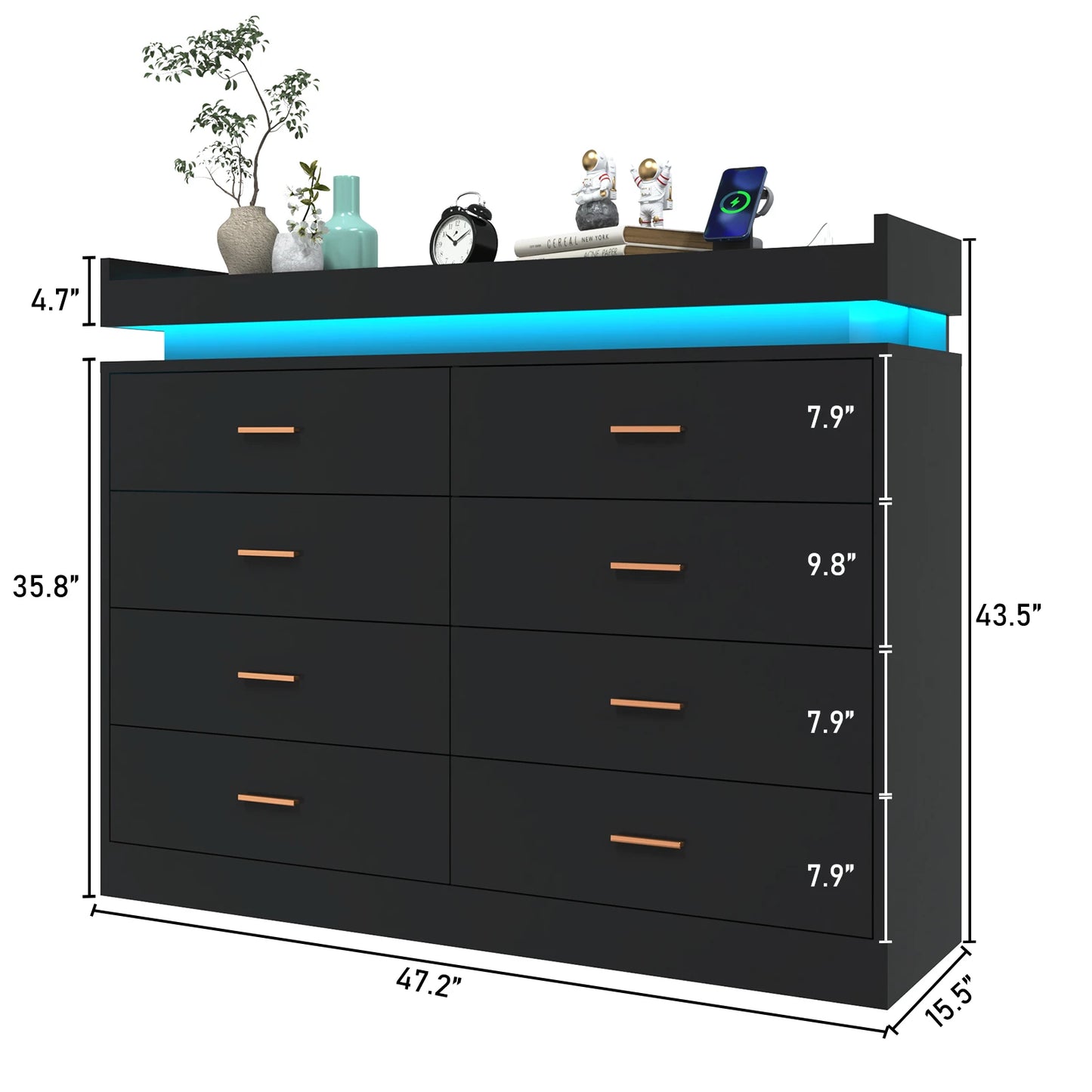 8 Drawer Dresser With LED Light Modern Chest Of Drawers Bedroom