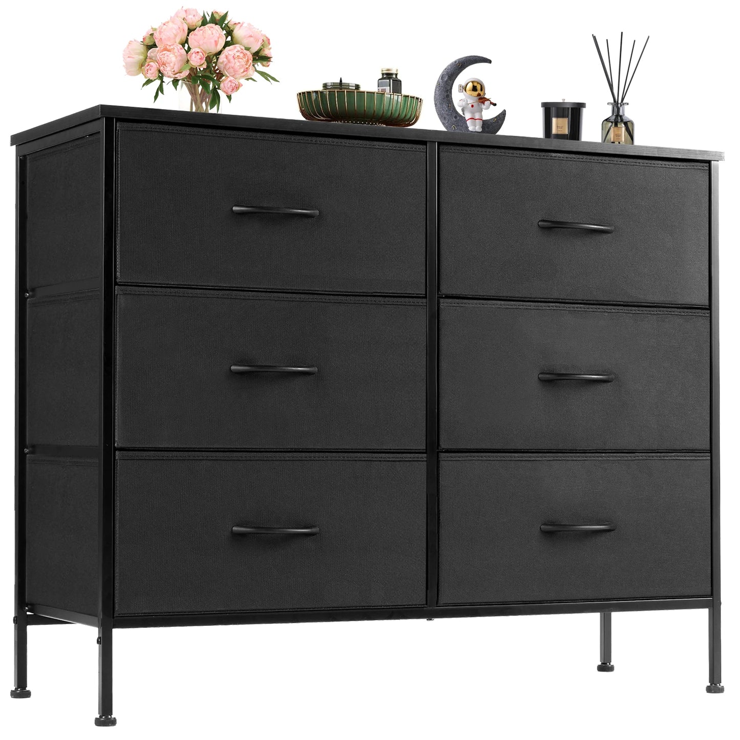 JHK 6 Fabric Drawers Nightstand For Bedroom Bedside Sofa Table With Storage