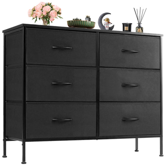 JHK 6 Fabric Drawers Nightstand For Bedroom Bedside Sofa Table With Storage
