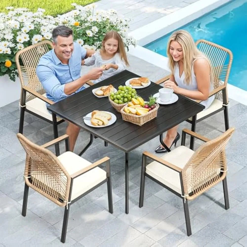 Angduo Five Piece Patio Dining Set Rattan Table Chairs