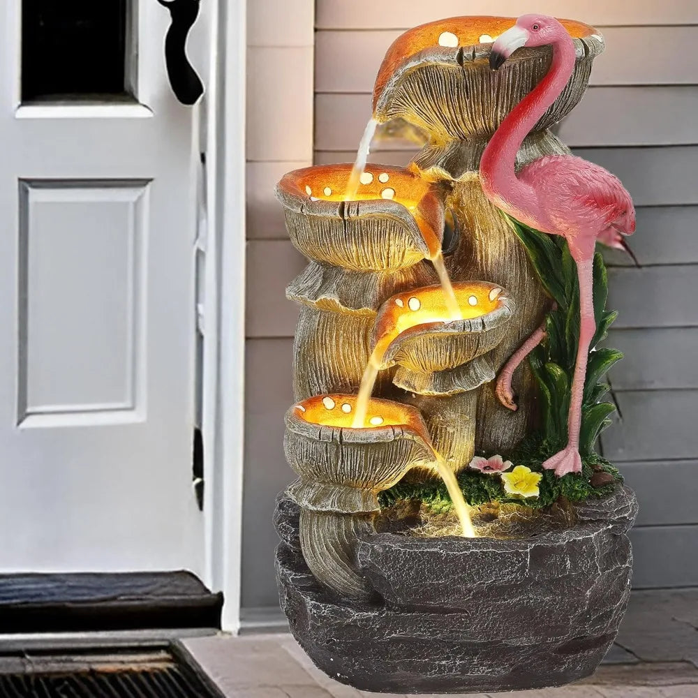5 Tier Water Feature Fountain Flamingo Cascading LED