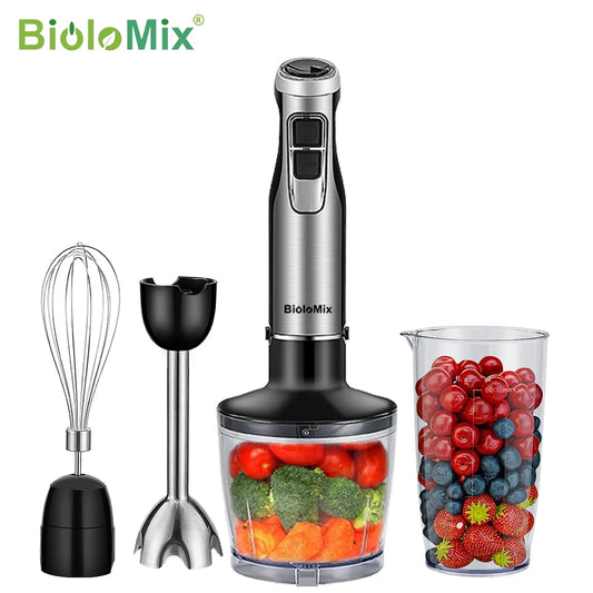 Biolo Mix 4 in 1 High Power 1200W Immersion Hand Stick Blender Includes Chopper and Smoothie Cup Stainless Steel Blades