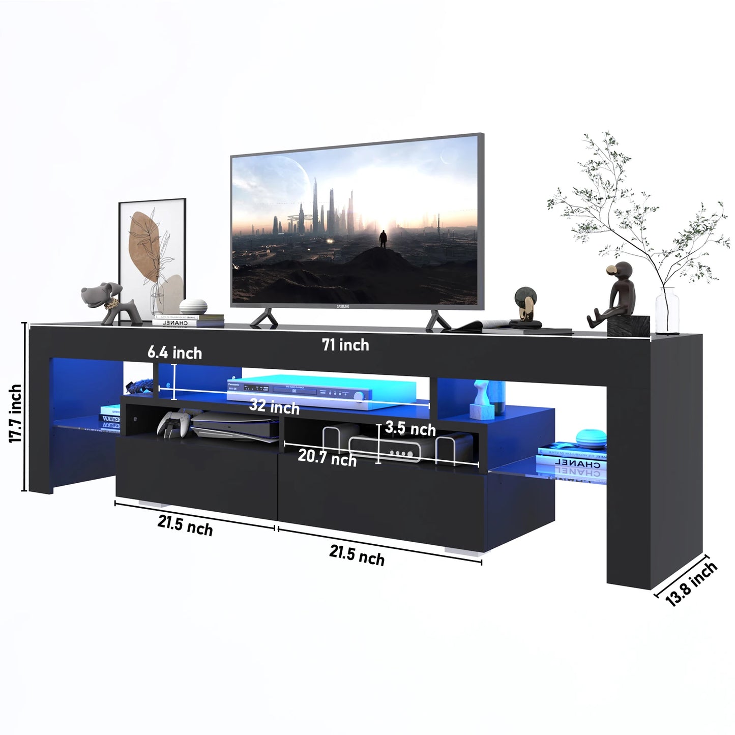 LED TV Stand with 20 Color Lights and Storage Drawers