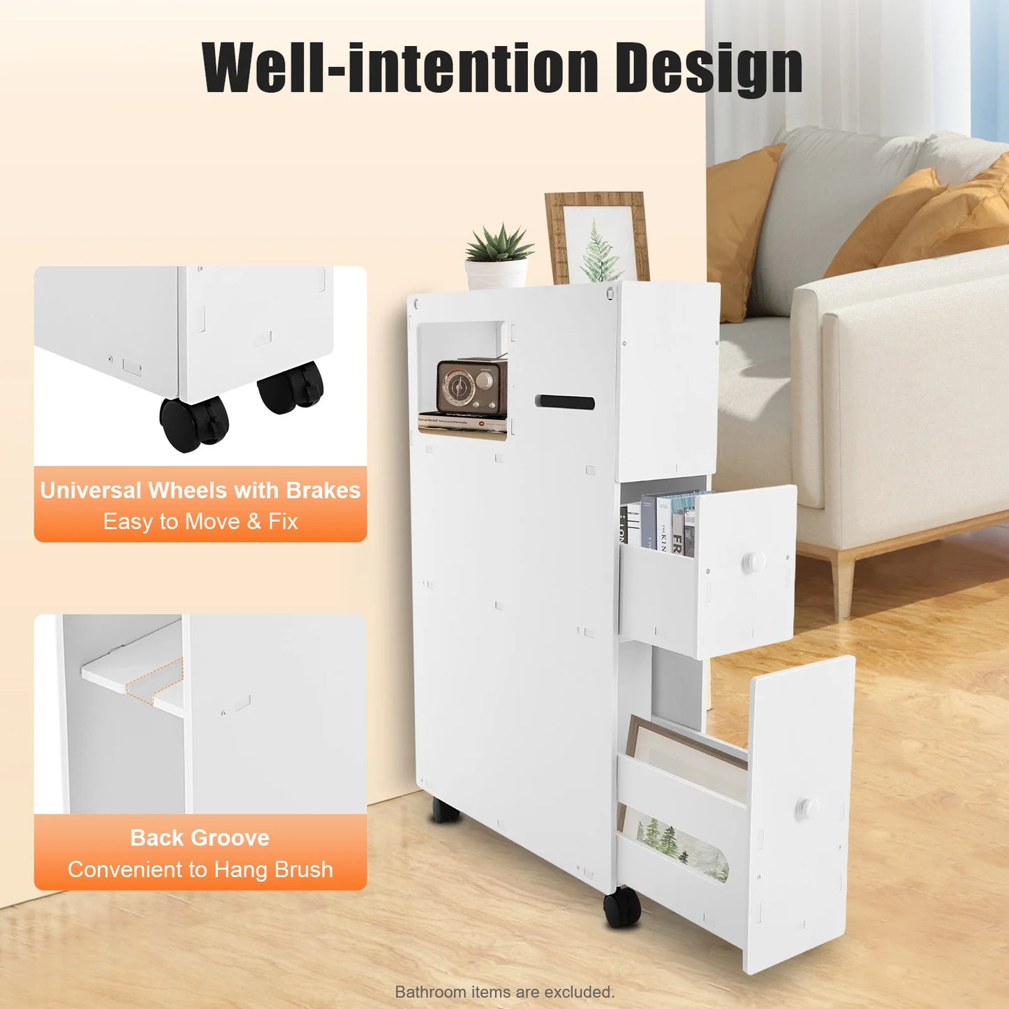 Bathroom Storage Cabinet, Narrow Floor Storage Cabinet, Storage Cabinet with Drawers