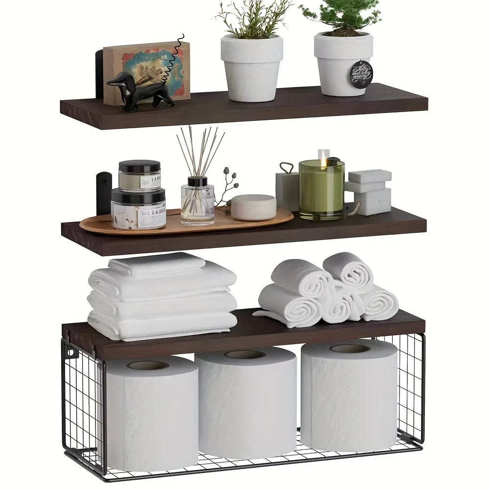 Wall Mounted Floating Shelves 3 Wood Bathroom Shelves Farmhouse Floating Shelf