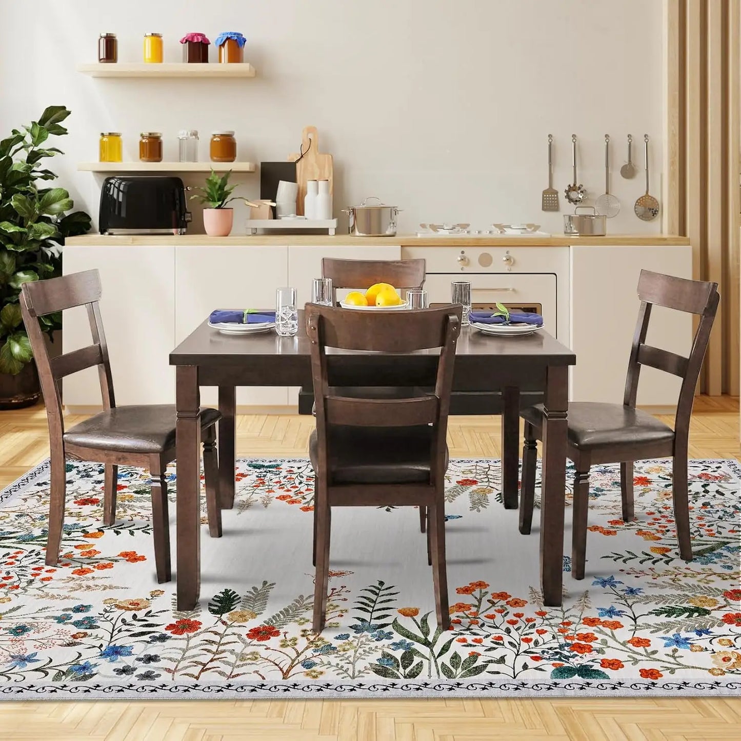 Washable Area Rugs for Living Room, Non-Slip Floral Rugs for Bedroom, Runner Rugs for Hallway, Area Rug Carpet for Dining Room