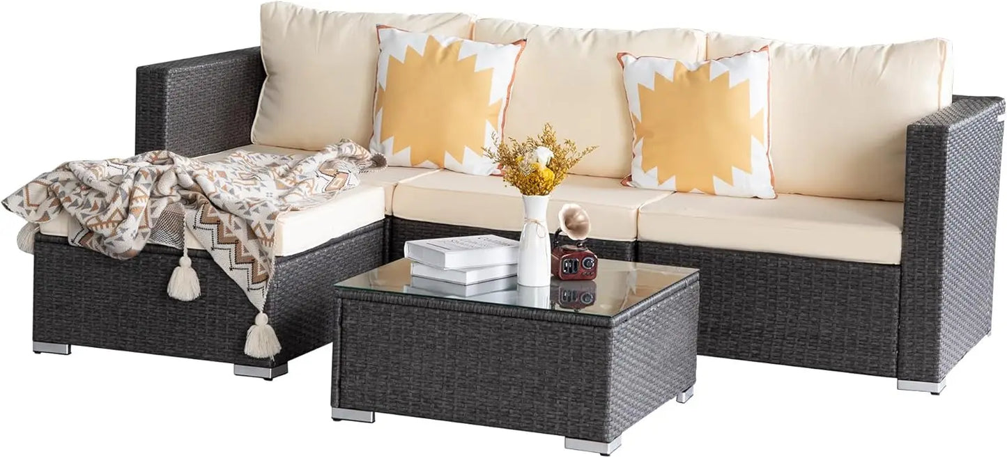 Rattan Patio Furniture Set, Outdoor Patio Conversation Set with Table,Soft Cushion and Backrest,Modern Chairs and Table Sets