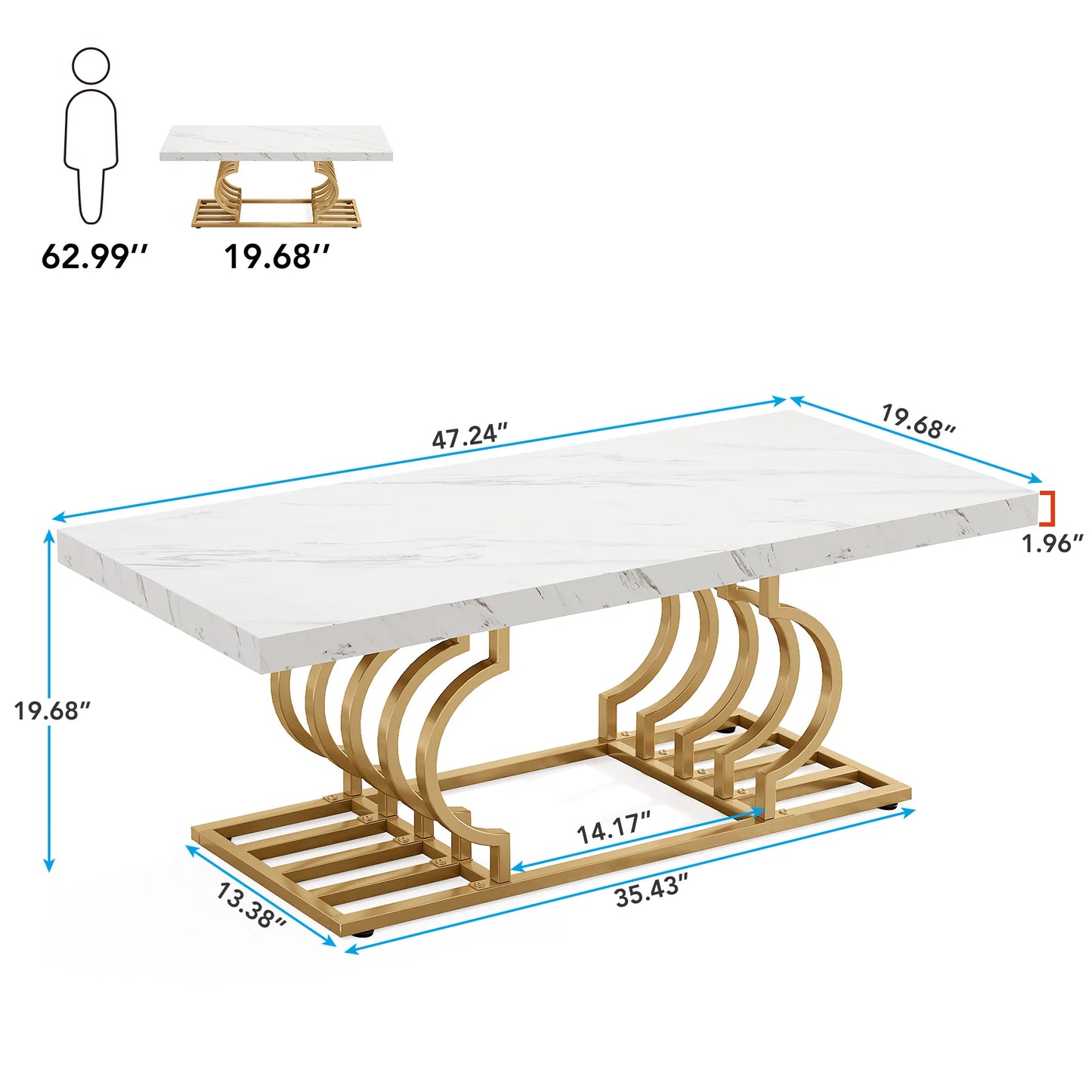 Tribesigns Rectangle Coffee Table 2 Tier Faux Marble Wood